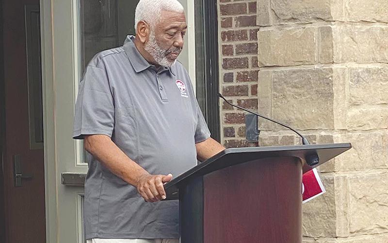 Cornelia Commissioner Tony Cook speaks at the dedication of the new city hall. Cook was elected in 2019 to his seventh term in office for the city’s fourth ward. JESSIE OWENSBY/Submitted
