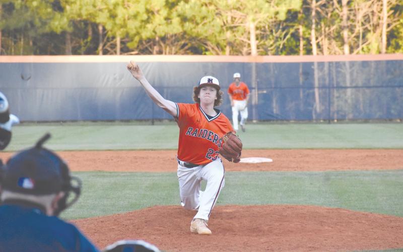 Habersham Central’s Logan Kay pitches against Lanier on Monday night.