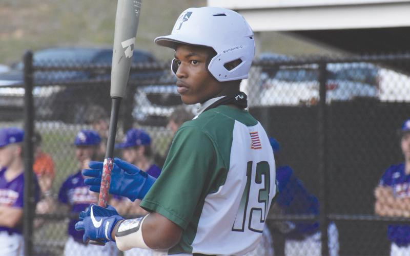 Tallulah Falls’ Frankey Moree waits to bat Tuesday night. Moree had four RBIs in the loss to Athens Christian. CODY ROGERS/Staff