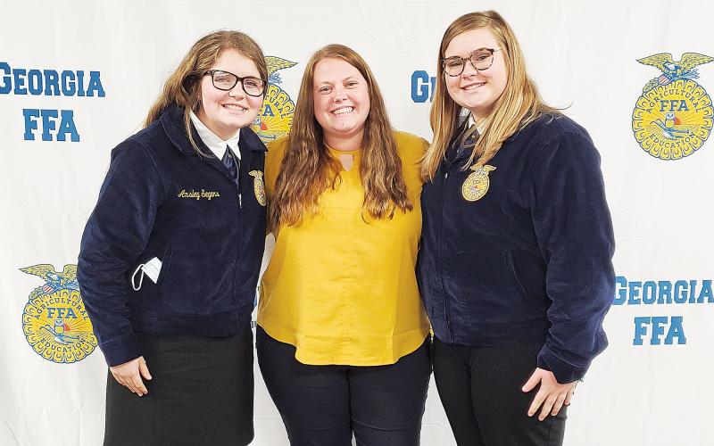 FFA participants from South Habersham Middle School included (from left) Ansley Segars (Gold Middle, School SAE Record Book in Livestock), Advisor Chelsea Simmons and Addie Massaro. LEIGH VINSON/Submitted