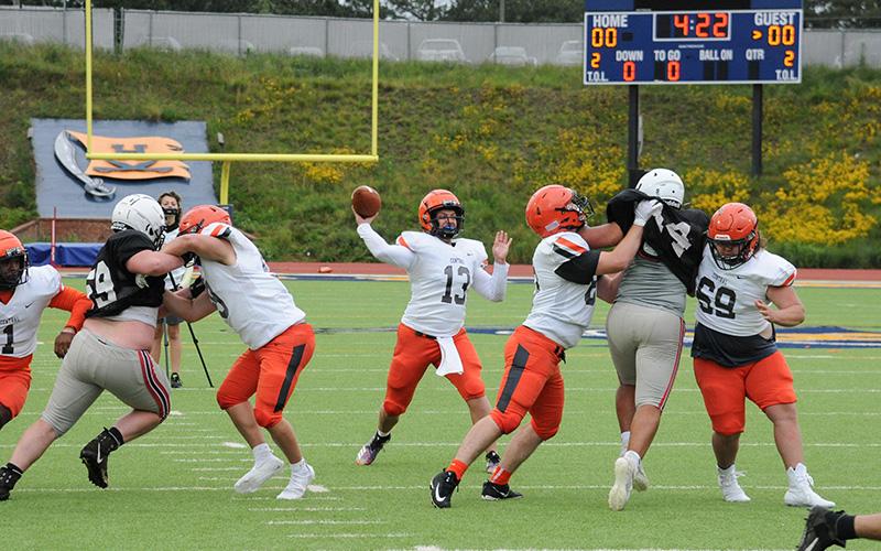 Habersham's Quinton Sharpe fires a pass with plenty of protection.