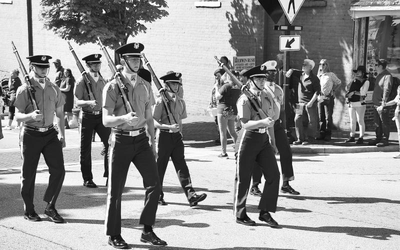 The Blue Ridge Rifles out of the University of North Georgia march in the Mountain Laurel Festival parade on Saturday. MATTHEW OSBORNE/Staff
