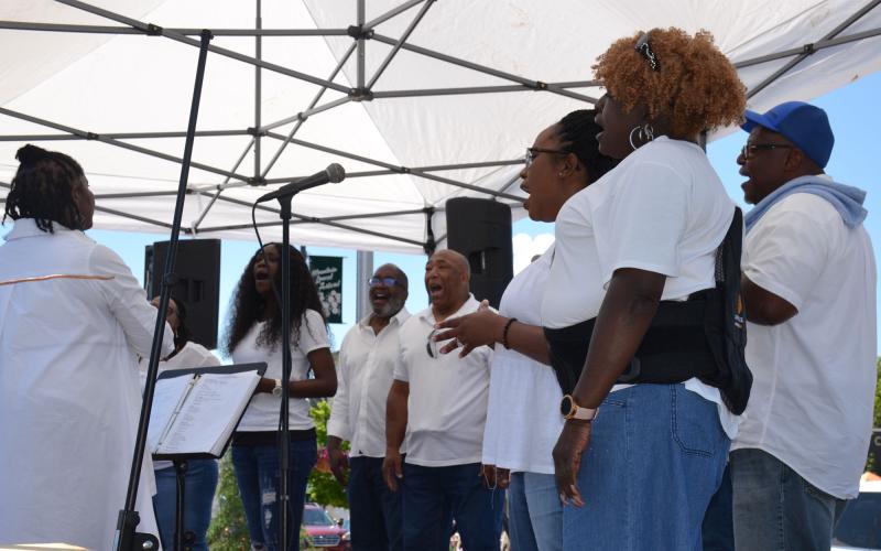 The Shady Grove Baptist Church Choir put on a stirring performance to open the musical acts on Saturday afternoon at the Mountain Laurel Festival. MATTHEW OSBORNE/Staff