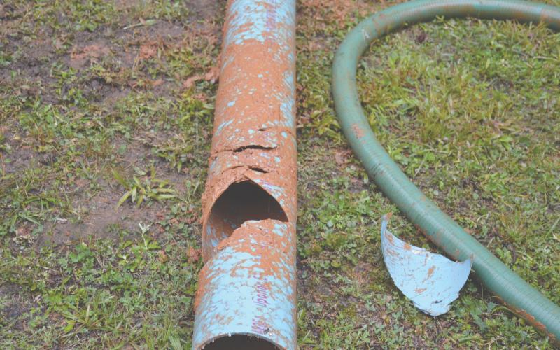 A water pipe in Demorest after being struck by lightning