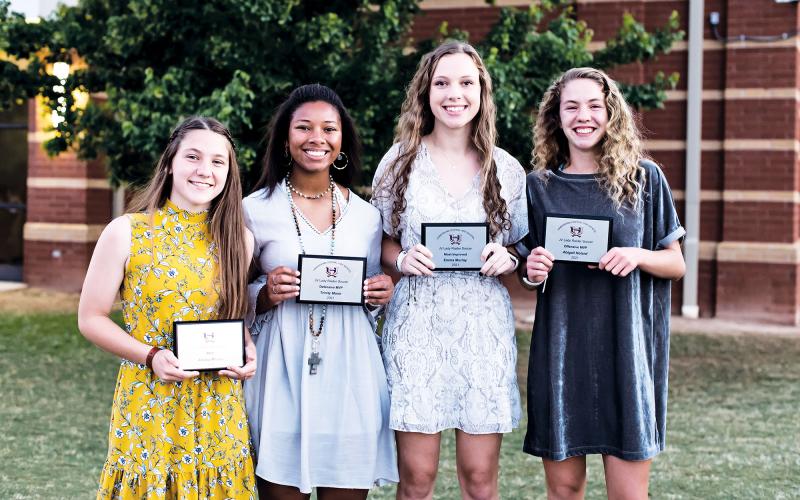 Habersham Central girls soccer junior varsity award winners are (from left) MVP Ansley Means (voted by team), Defensive MVP Trinity Moon, Most Improved Emma Murray and Offensive MVP Abigail Hotard. RAEGAN TURNER/Special