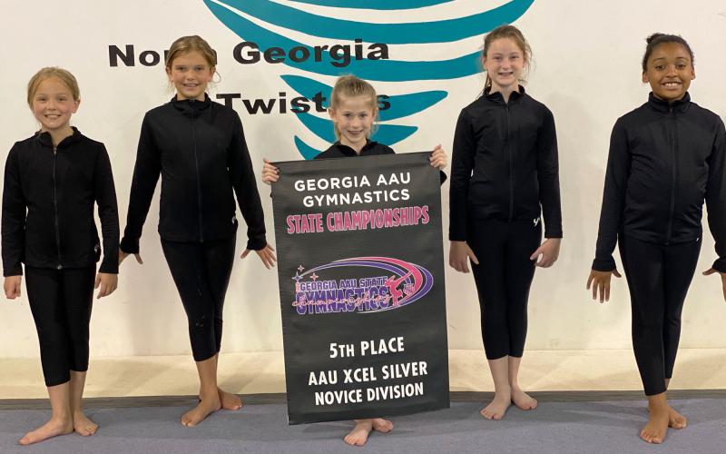 Members who competed in the Silver Novice Division that placed fifth include Nicky Mcgugan, Jovi Kaup, Eden Doud, Kaylyn Doud and Christine Holbrooks. Doud, Mcgugan and Holbrooks were also individual state champions. KEVIN ROBINS/Submitted