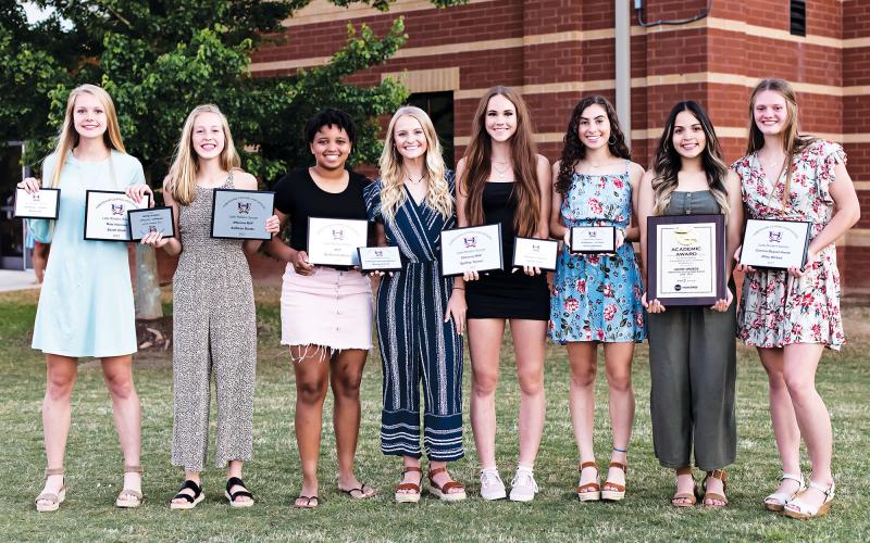 Habersham Central girls soccer varsity award winners are (from left) Sarah Clark (Most Improved and 1st Team All-Region), Addi Banks (Offensive MVP and 2nd Team All-Region), Nykerriah Brown (MVP), Breelyn Carroll (Honorable Mention All-Region), Sydney Turner (Defensive MVP and 2nd Team All-Region) Anna LaBarbera (1st Team All-Region), Jackie Orozco (Top Senior Scholar) and Riley Wilson (Caroline Bagwell/Coach’s Award). RAEGAN TURNER/Special