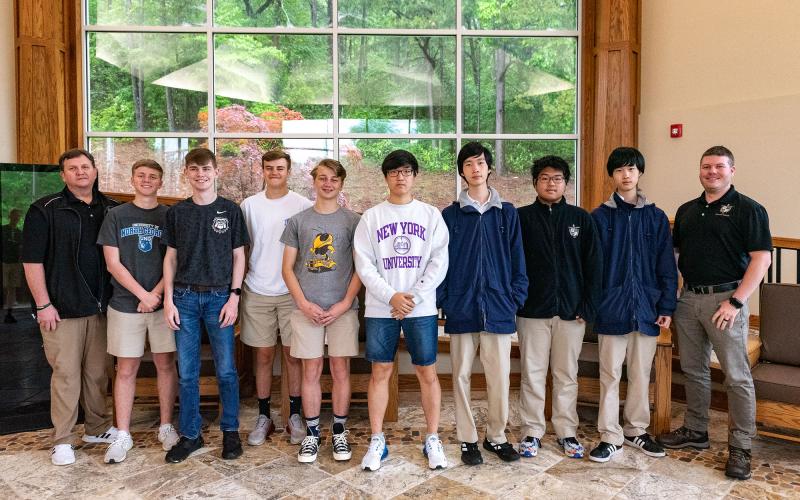 TFS’ spring esports team saw the League of Legends team advance to the Final Four and the Rocket League team make an Elite Eight appearance. Pictured are (L to R) head coach Casey Barron, Grant Barron, Cain Chitwood, Eli Higbie, Baylee Macbeth, Junho So, Jerry Sang, David Hu, Jason Sang, and Coach Josh Brady. Not pictured is Daniel Shin. CASEY BARRON/Submitted