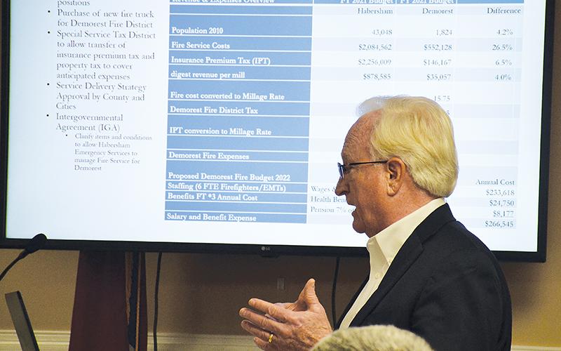 Habersham County Manager Phil Sutton speaks at a Demorest City Council meeting earlier this year. Sutton's last day is July 16.