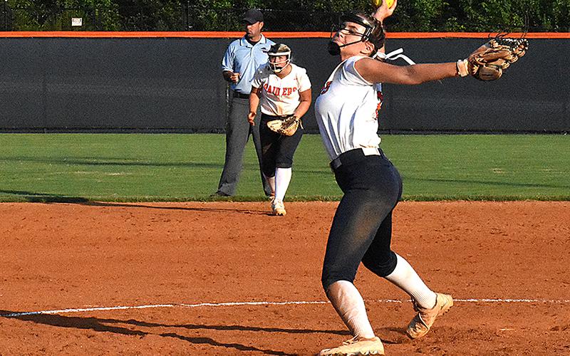 Habersham Central’s Hailey Wade fires to the plate during the season opener Aug. 5.