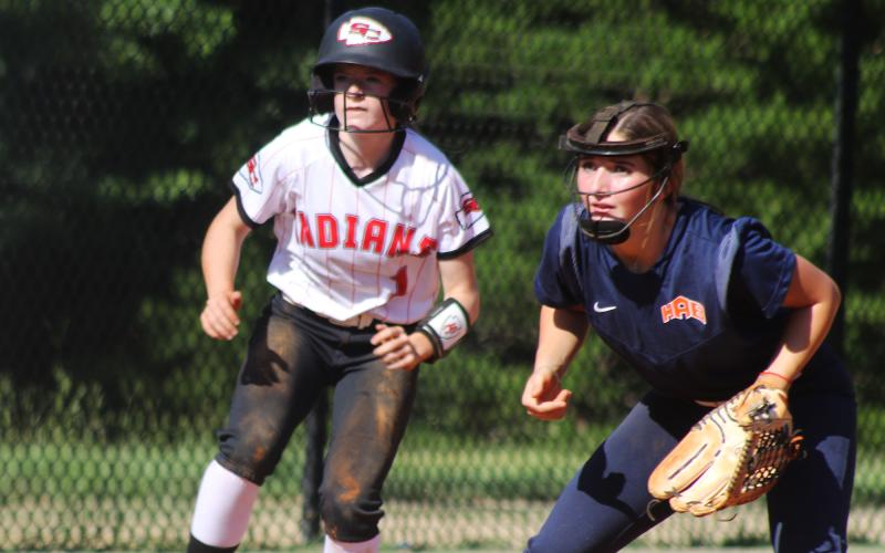 Jayden Thomas rounds third headed for home during the Lady Raiders’ 10-0 win over Stephens County on Wednesday. MARCUS ETIENNE/CNI News Service