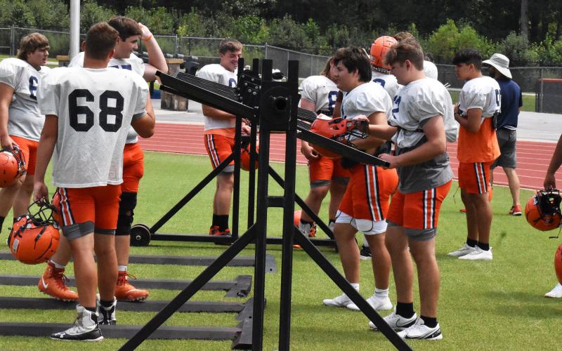 Habersham Central players prepare for practice on Monday. MATTHEW OSBORNE/Staff