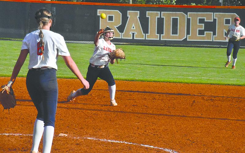 Habersham's Jayden Thomas throws out a runner during a recent home game. CODY ROGERS/Staff