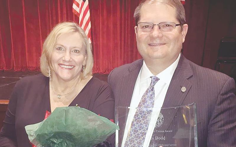 Cornelia Commissioner Wes Dodd is shown receiving the Distinguished Citizen Award from the Northeast Georgia Council of Boy Scouts along with his wife Kerri.