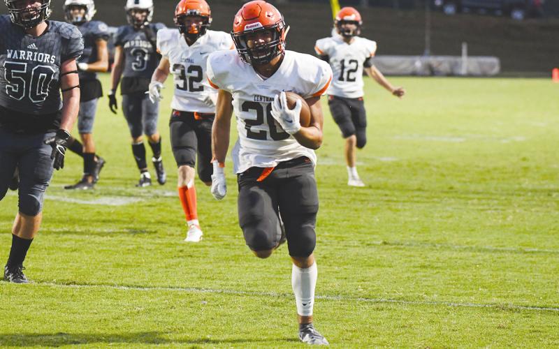 Habersham Central’s Brennon Clouse takes a pick six to the house. TOM ASKEW/Special