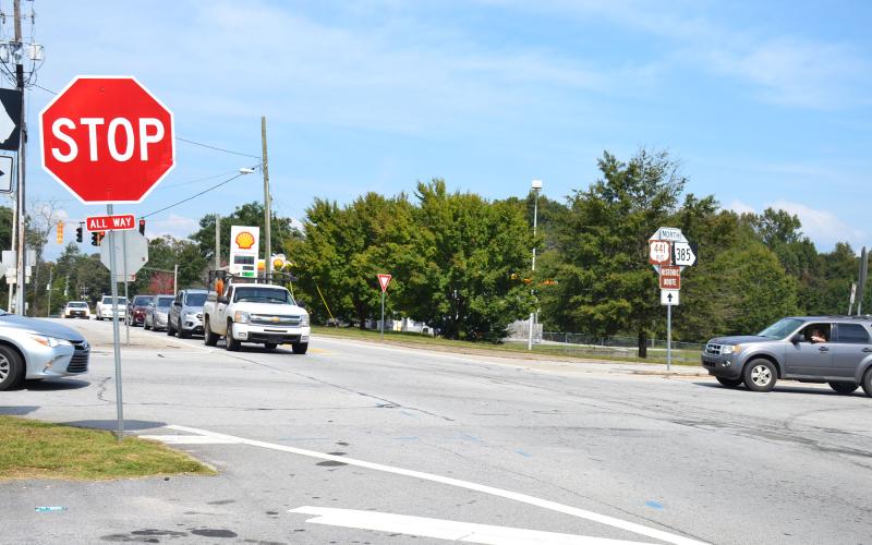The Department of Transportation wants to replace Clarkesville’s four-way stop with a roundabout, but that plan has a low approval rate so far. BRIAN WELLMEIER/Staff