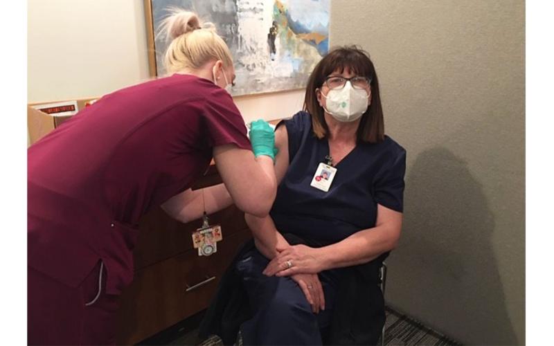 Kimberly Albertson gets her COVID-19 vaccine at Habersham Medical Center. KESHA CLINKSCALE/Submitted