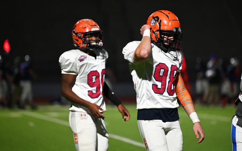 Habersham defensive linemen Alex Aaron and Jonathan Adams are all smiles as they prepare to take the field. ZACHARY TAYLOR/Special