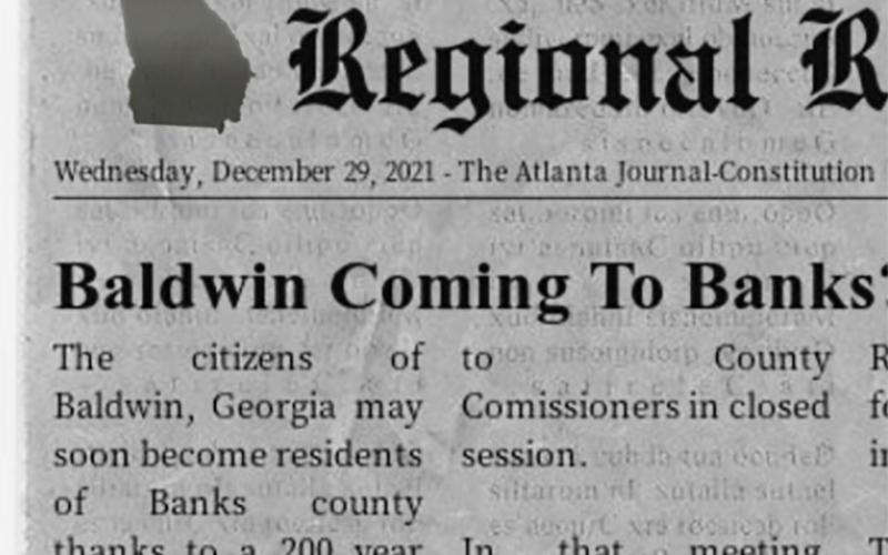 This satire of a newspaper page was meant to falsely intimate that The Atlanta Journal-Constitution wrote an article about this fake land dispute. Photo from STRAIGHT TALK HABERSHAM Facebook page