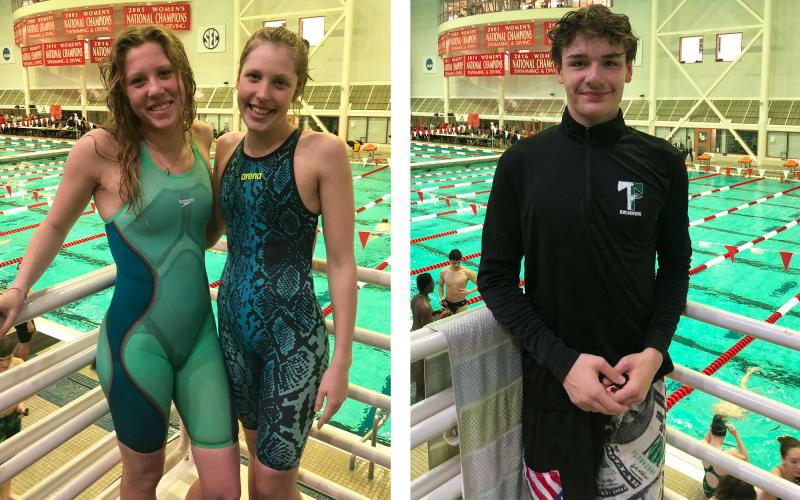 Left photo, Montgomery and Madison Dampier each broke school records Saturday, as did Emre Sungur (right photo). RACHEL NICHOLS/Twitter