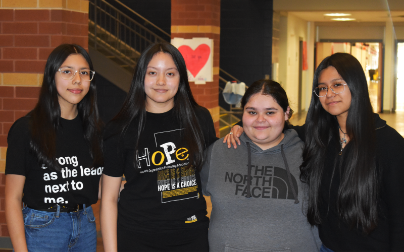Students Angie Delgado, Casandra Alvarez (president), Paola Vera, and Emily Pahuamba, serve as legacy leaders for HoPe’s chapter at Habersham Central High School. AMARIS E. RODRIGUEZ/Submitted