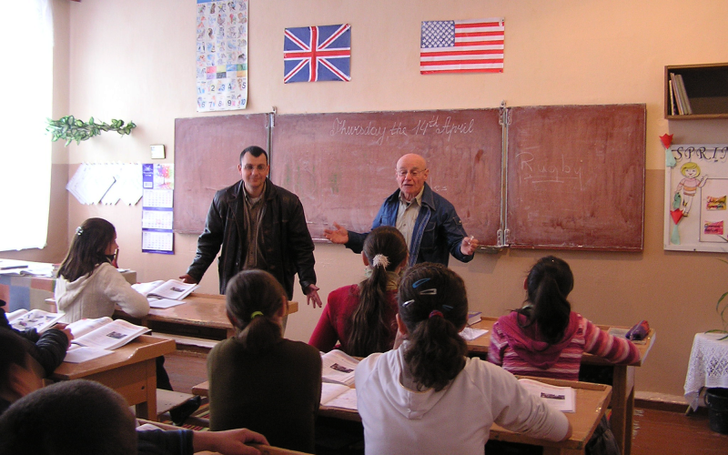 Jerome Smith teaching English as a second language to 6-12th grade students in Ukraine in a school secretly constructed to serve as a Bible Institute about five miles from Kyiv. JEROME SMITH/Submitted
