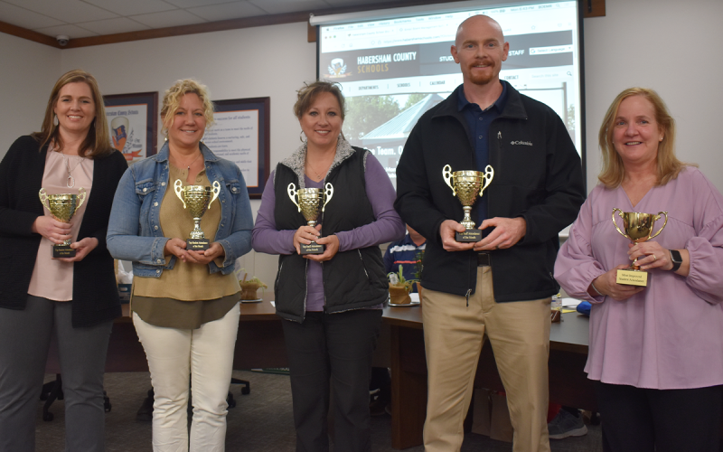 Shown are (from left) Principals Aimee Shedd, MaryBeth Thomas, Lana Jones, Dr. Adam Bagwell, and Fran Blackburn. AMARIS E. RODRIGUEZ/Staff