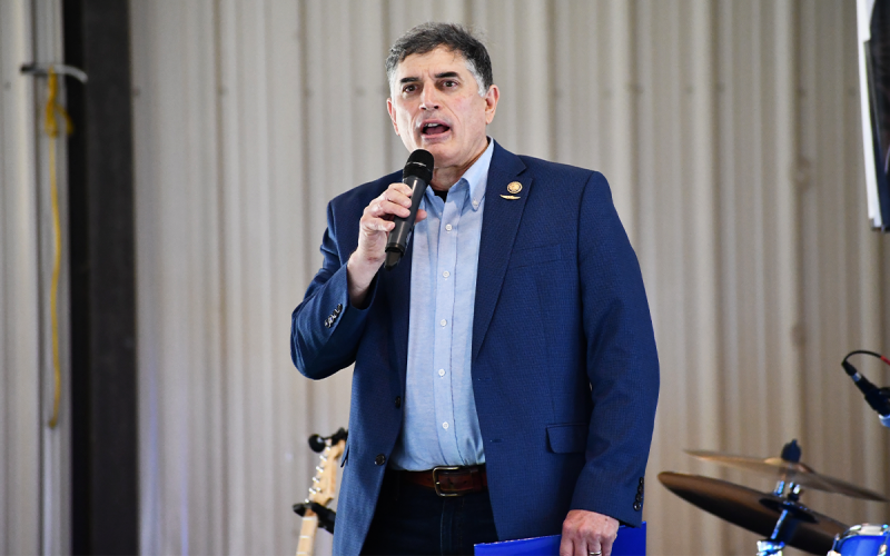 U.S. Rep. Andrew Clyde spoke at the Turn Out the Vote rally in Clarkesville in April. MATTHEW OSBORNE/Staff