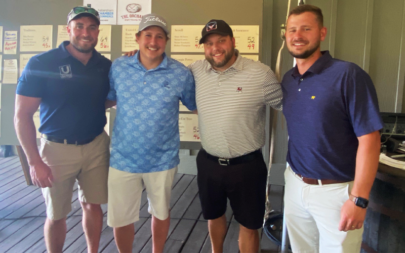 Second place Net winners were from United Contracting and Roofing, including (from left) Jeremy Perry, Austin Hulsey, Nathan Thieme and Chase Hulsey. MARY BETH HORTON/Submitted