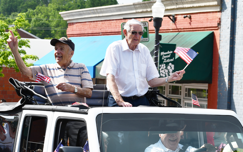 The grand marshals for the Mountain Laurel Festival parade were veterans Andy Negra and Monty Smith. MATTHEW OSBORNE/Staff