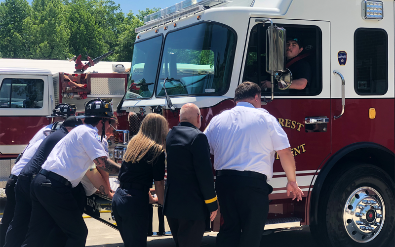 Lt. Kyle Dotson, Captain Payton Cagle, Palmer, Chief Jonathan Knight, and Lt. Sam Ausburn led the community in the dedication. AMARIS E. RODGRIGUEZ/Staff