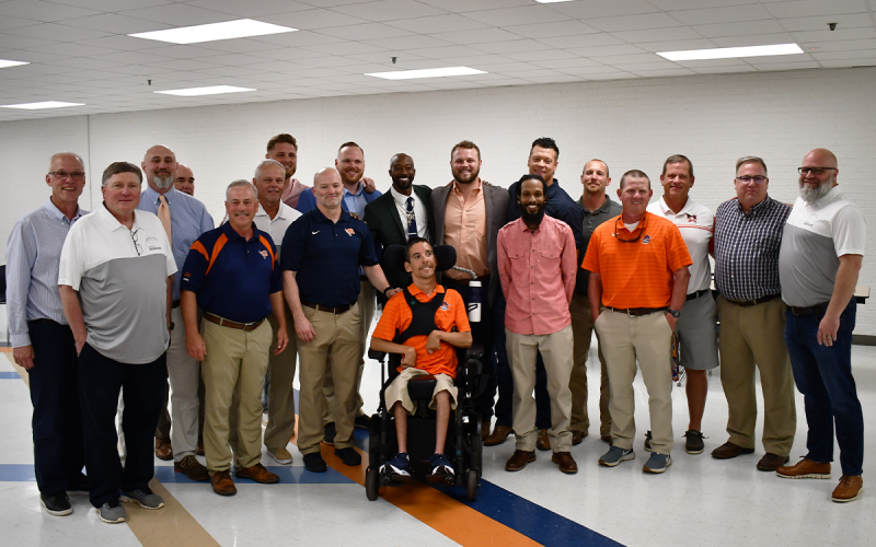 From left are Ken Ray, George McMillan, Chris Warbington, Greg Moore (in back), Stewart Cunningham, Mark Ausburn, Marty Patterson, Jeff Wilson, Gabe Irby, Tavarres King, Coach Joseph York (in front), Bo Hatchett, Zach Mayfield, Daniel Franklin, Matt Roberts, Tate Gailey, Walt Poulson, Gene Cathcart and Lance Black. MATTHEW OSBORNE/Staff