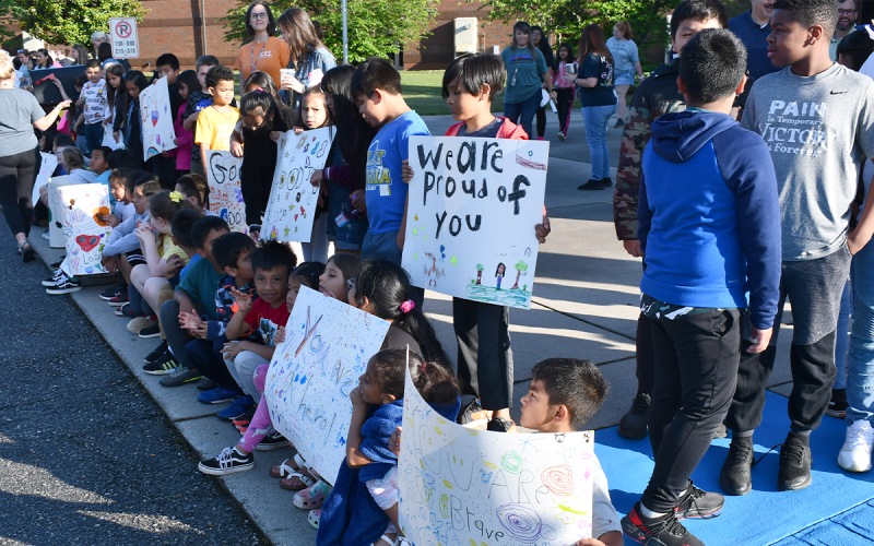 The entrance to the school was lined with nearly every student, showing their appreciation for Logan and his quick thinking to get his grandfather to shore after he fell ill during a fishing trip. MATTHEW OSBORNE/Staff