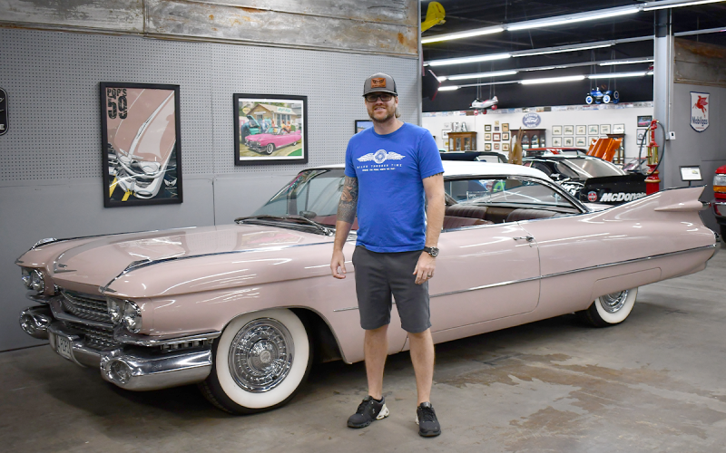 Sean Mathis’ first car in the historic collection – a 1959 pink Cadillac Coupe de Ville – came from his grandfather. ROWAN EDMONDS/Staff