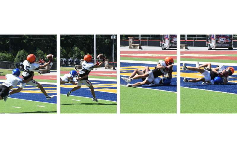 WHAT A ZEKE-UENCE OF EVENTS Deep pass? Defender all over you? No problem for honorable mention all-state receiver Zeke Whittington, who pulled in this tough catch for six on Wednesday morning. MATTHEW OSBORNE/Staff