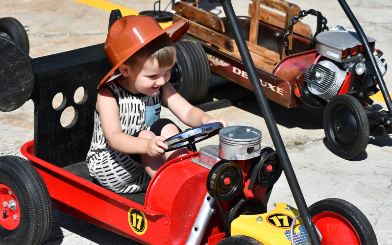 Bodhi DeAngelis checks out this wagon. MATTHEW OSBORNE/Staff