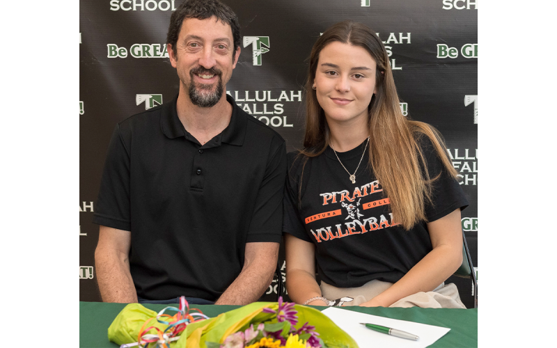 Tallulah Falls graduate Alba Romanos Gracia signs with Ventura College alongside TFS head volleyball coach Matt Heyl. E. LANE GRESHAM/Submitted