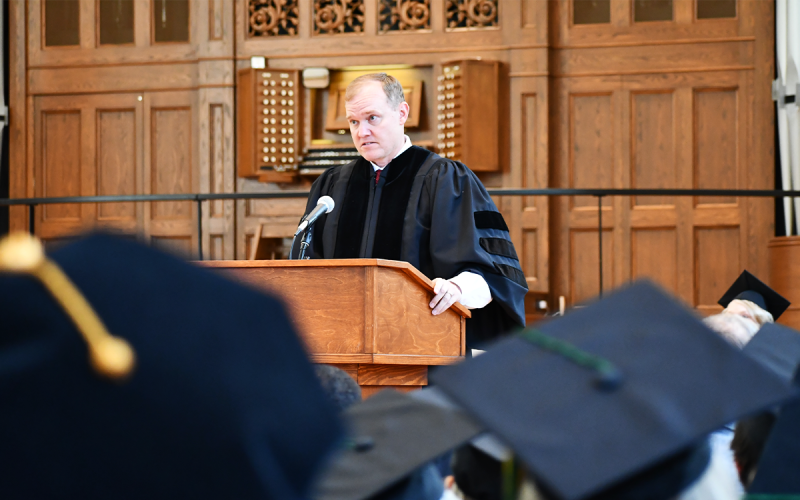 Judge Brian Rickman (Piedmont Class of 1998) gave the keynote address to the graduates and told them to remain steadfast and find ways to fulfill their full potential. MATTHEW OSBORNE/Staff
