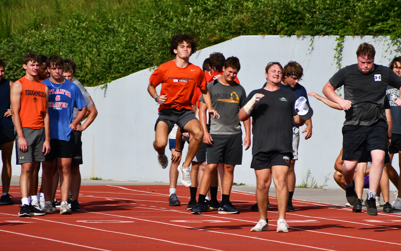 Zeke Whittington works on jumping drills at the beginning of Tuesday’s practice. MATTHEW OSBORNE/Staff