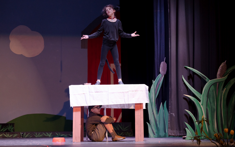 Ugly, played by Peter Greiving, hides under the table from the sly Cat, played by Charlie Dunlap. ZACH TAYLOR/Special