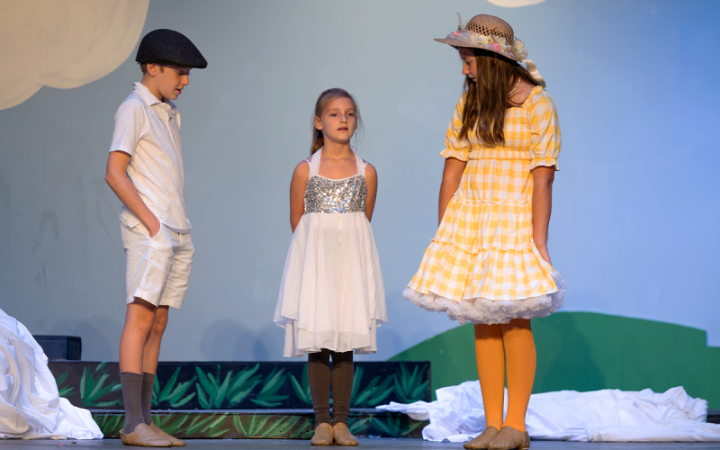 (From left to right) Ugly, Penny, and Ida, played by Peter Greiving, Reagan Gregory, and Callie Cueva discuss living on the farm forever. ZACH TAYLOR/Special