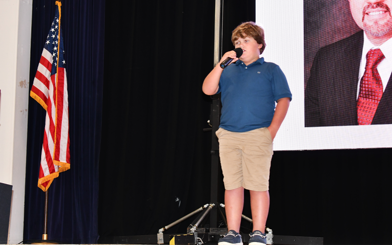 Hank Bramlett sings “God Bless America” at the beginning of the Habersham EMC business meeting Thursday night. Hank is the son of Josh and Jade Bramlett and grandson of HEMC Board Member, Jeff Herrin. MATTHEW OSBORNE/Staff