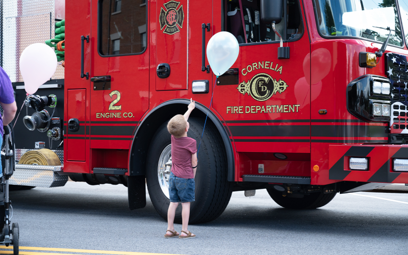 Owen Whitmire (center) points up at a Cornelia Fire Department engine in amazement. ZACH TAYLOR/Special