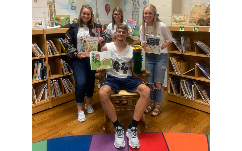 Raider Readers at Demorest Elementary on Aug. 19 were (back from left) Shyanne Rinefierd, Aloni Bowden and Haley Vieira, with Caleb Blackburn (front). JALEN HULSEY/Submitted