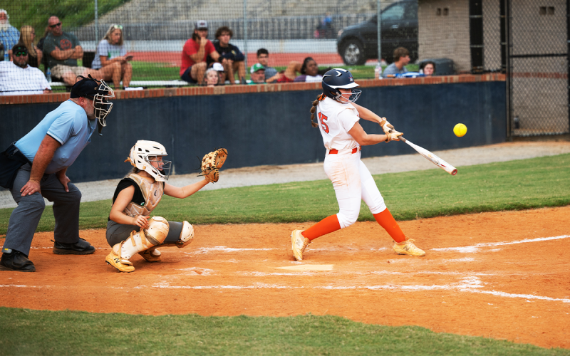 Lady Raiders third baseman Joni Littlejohn, smokes a line drive over the Franklin County shortstop. ZACH TAYLOR/Special