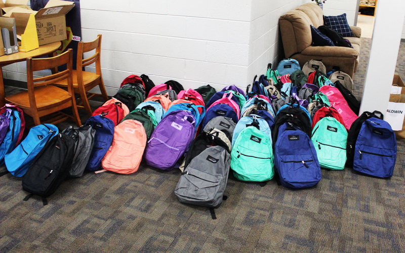 The Habersham County Sheriff’s Office donated over 200 backpacks filled with school supplies to schools. AMARIS E. RODRIGUEZ/Staff