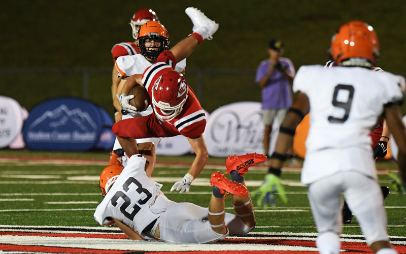 Habersham Central’s Carter Barrett upends Stephens County’s T.J. Everett during Friday night’s game in Toccoa. TOM ASKEW/Special