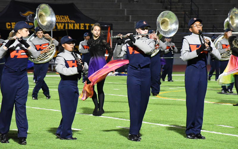Habersham Central’s Band of Blue put on a terrific performance Friday, spurred on by an equally strong effort by Central Gwinnett’s band. MATTHEW OSBORNE/Staff