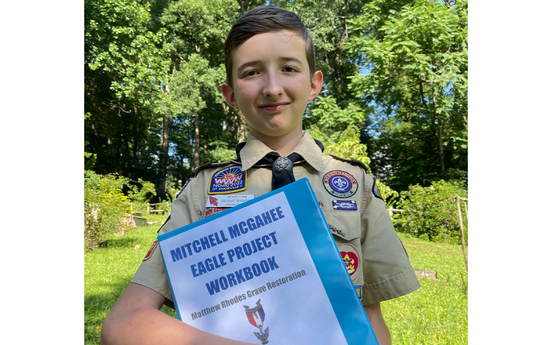 Clarkesville Scout Mitchell McGahee recently finished restoring the grave of War of 1812 veteran Matthew Rhodes in the Old Clarkesville Cemetery (shown above). E. LANE GRESHAM/Special