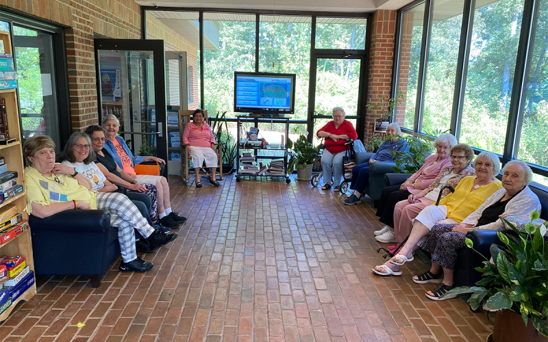 From left: Virginia Ross, Tina Pasley, Eleanor Irvin, Helen dove. In the very back you have Nidia Rodriguez, and Peggy Jackson. From the right to the left on the right hand side you have Pat Rogers, Doyce Lewis, Shirley Umberhandt, Vivan Nance, and Shirley Reppert gather to discuss plans for programs at the Habersham County Senior Center. COURTNEY UNDERWOOD/Submitted